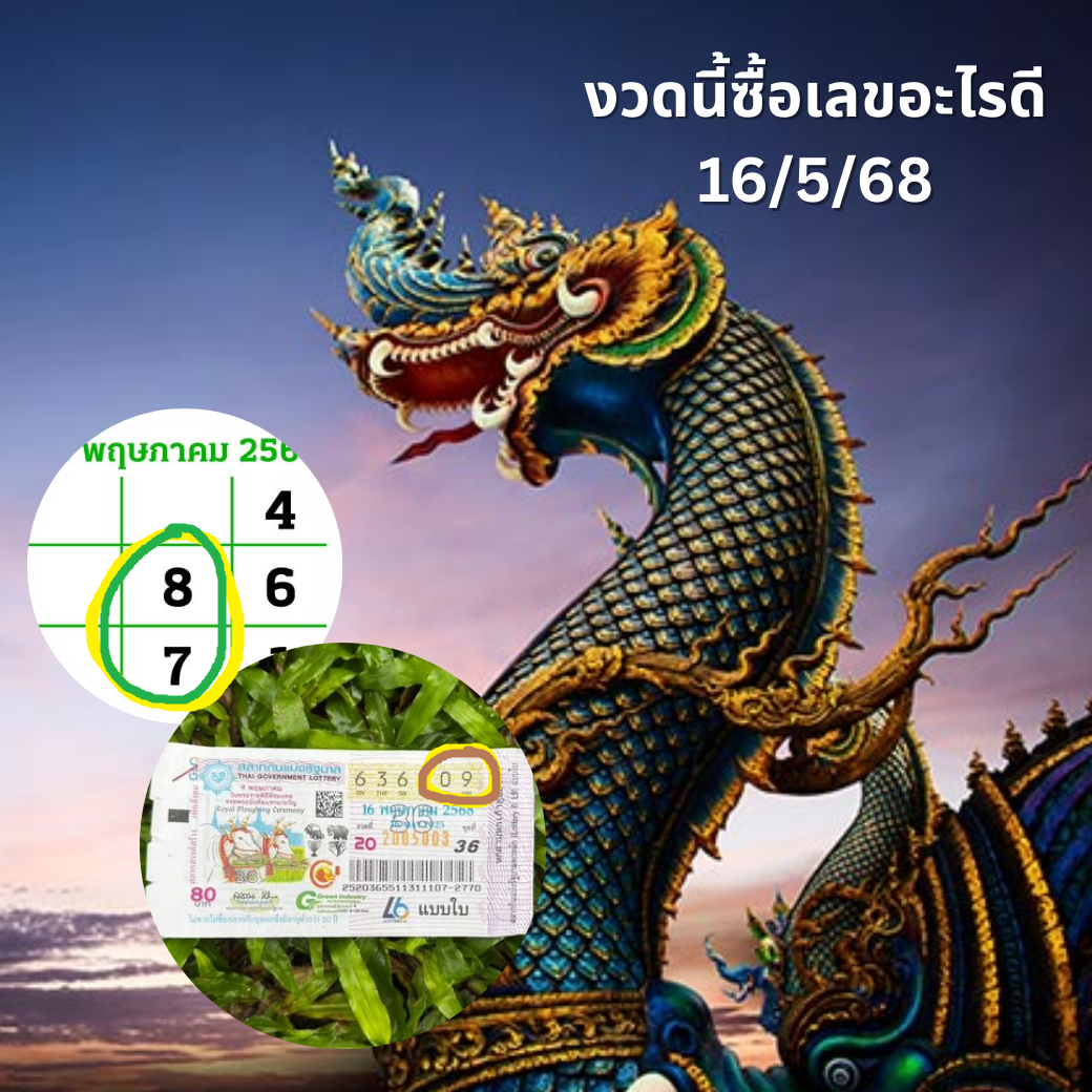 Huaymega ใบ้หวยแม่นอีกแล้ว! 16/5/68 ถูกทั้งบนทั้งล่าง เลขเข้าเป้า