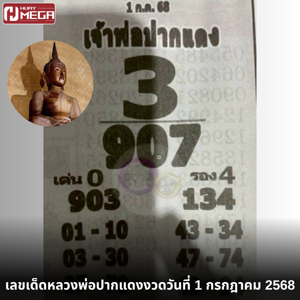 เลขเด็ดหลวงพ่อปากแดง 1 กรกฎาคม 2568 มาแล้ว! จัดเต็มทั้ง 2 และ 3 ตัวตรง เช็คด่วนพลาดโชคใหญ่